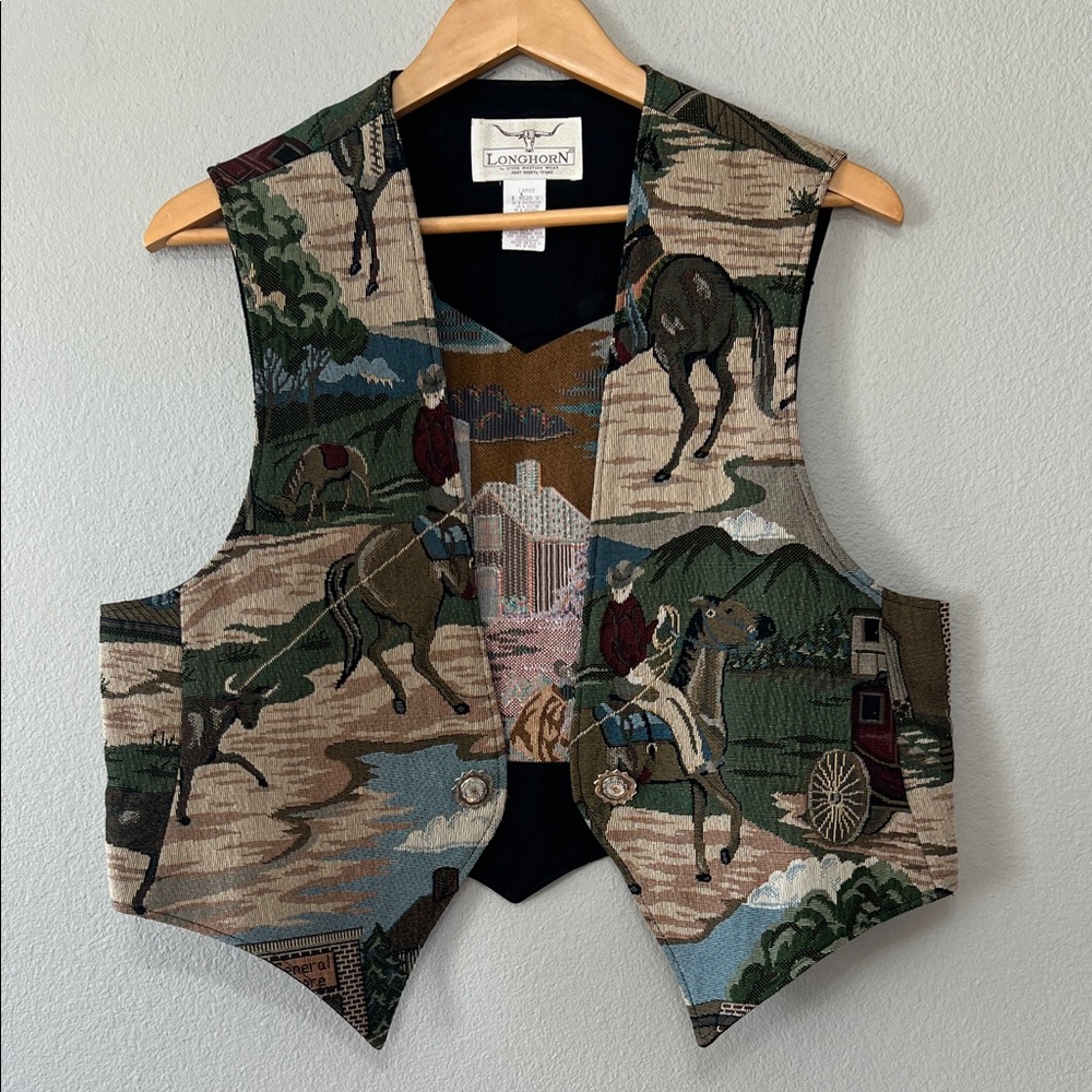 Longhorn Green Multi-Scene Tapestry Vest